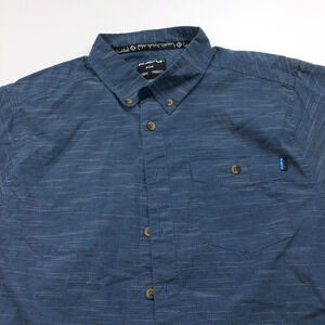 Kavu Large Blue Mens Button Short Sleeve Casual Striped Pocket Collared Shirt